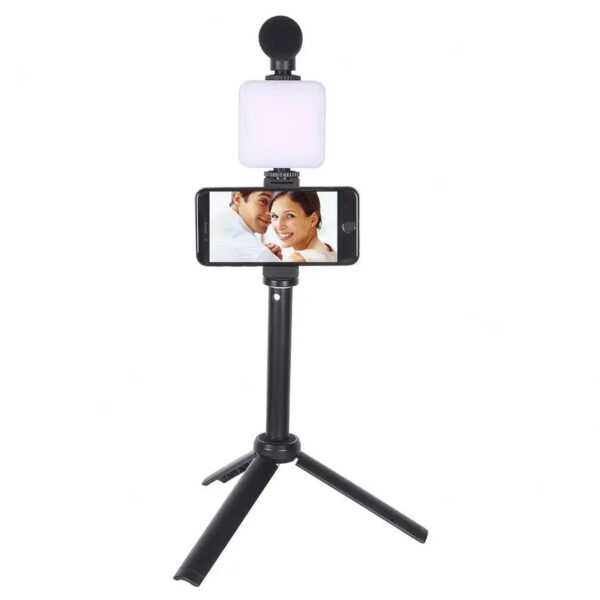Flexible Phone Tripod with Microphone Filling Light Selfie Vlogging Kit AY 49T